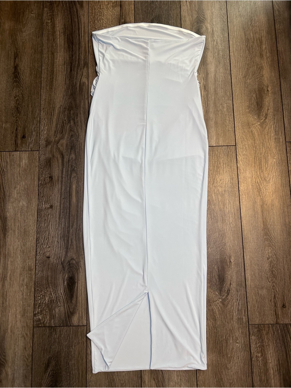 Club L London Baby Blue Strapless Ruched Maxi Dress Side Slit US 12 UK 16 - Picture 4 of 16
